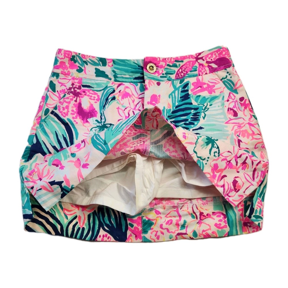 Lilly Pulitzer Womens Tropical Print Skort Sz 00 Bright Pink & Green Beach Skirt